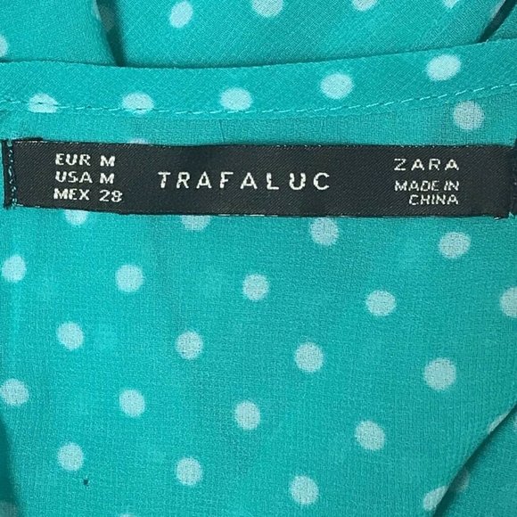 Zara Trafaluc Blouson Dress Blue Polka Dot Sz M - Picture 6 of 8